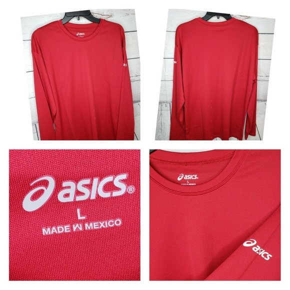 Asics Core Men Red Long Sleeve Crew Neck Athletic - Picture 1 of 8